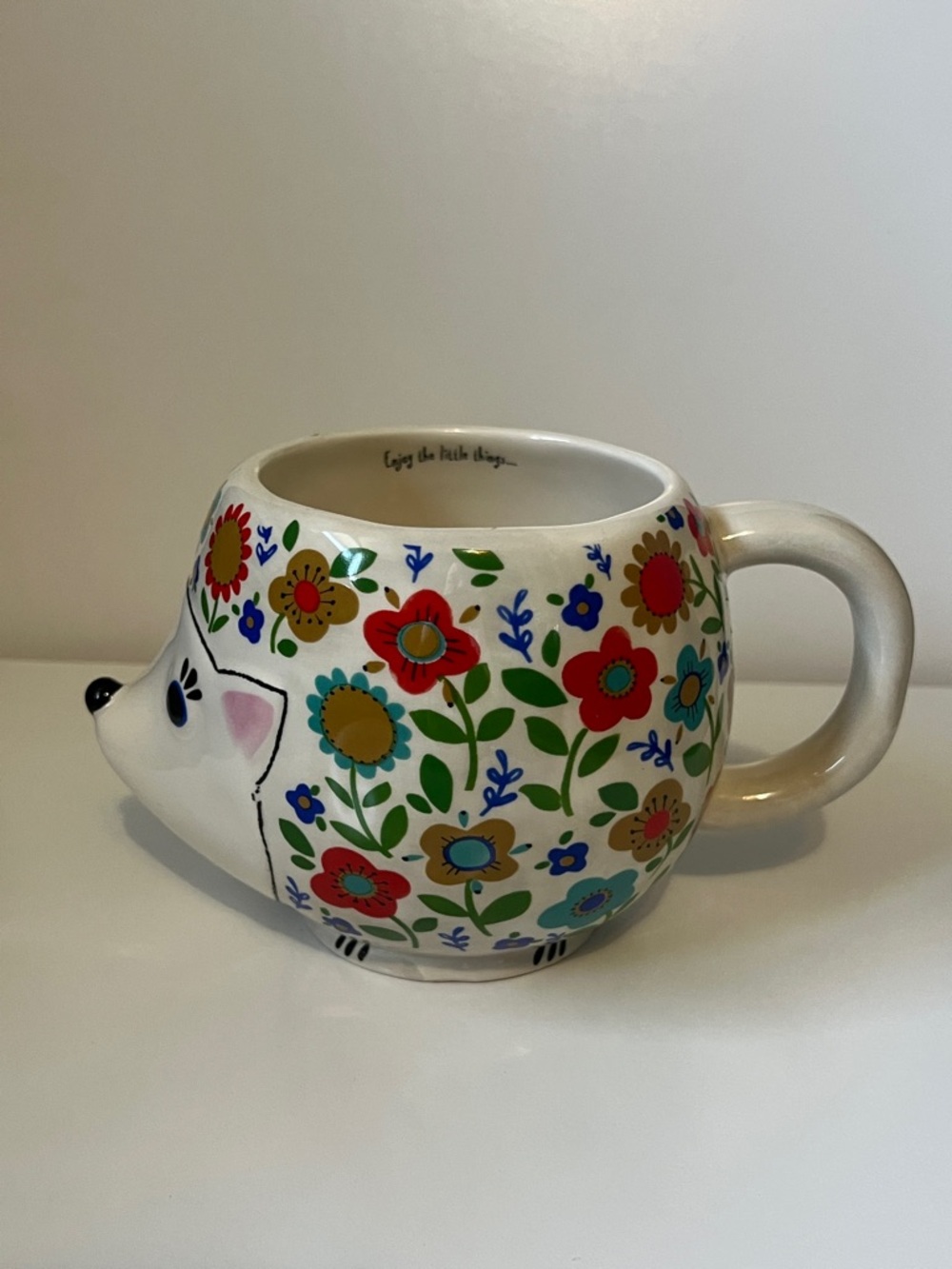 Natural Life Harriet the Hedgehog Enjoy the Little Things Floral Ceramic Mug